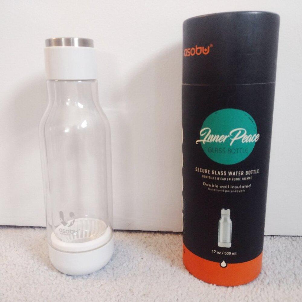 Asobu Inner Peace 17 oz Double Wall Insulated Secure Glass Water Bottle
